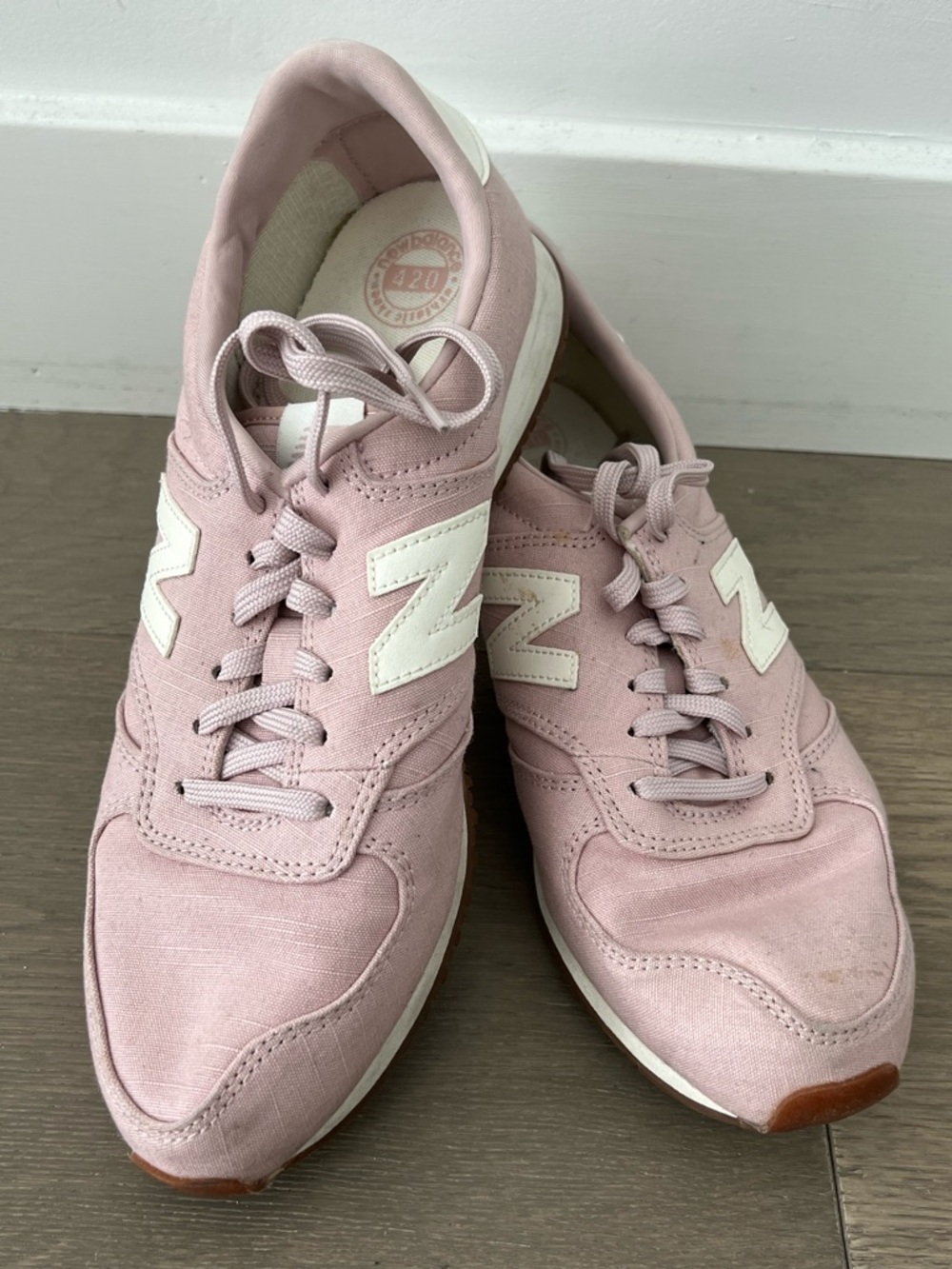 New Balance 420 Women’s Pink Canvas Sneakers with White N Logo